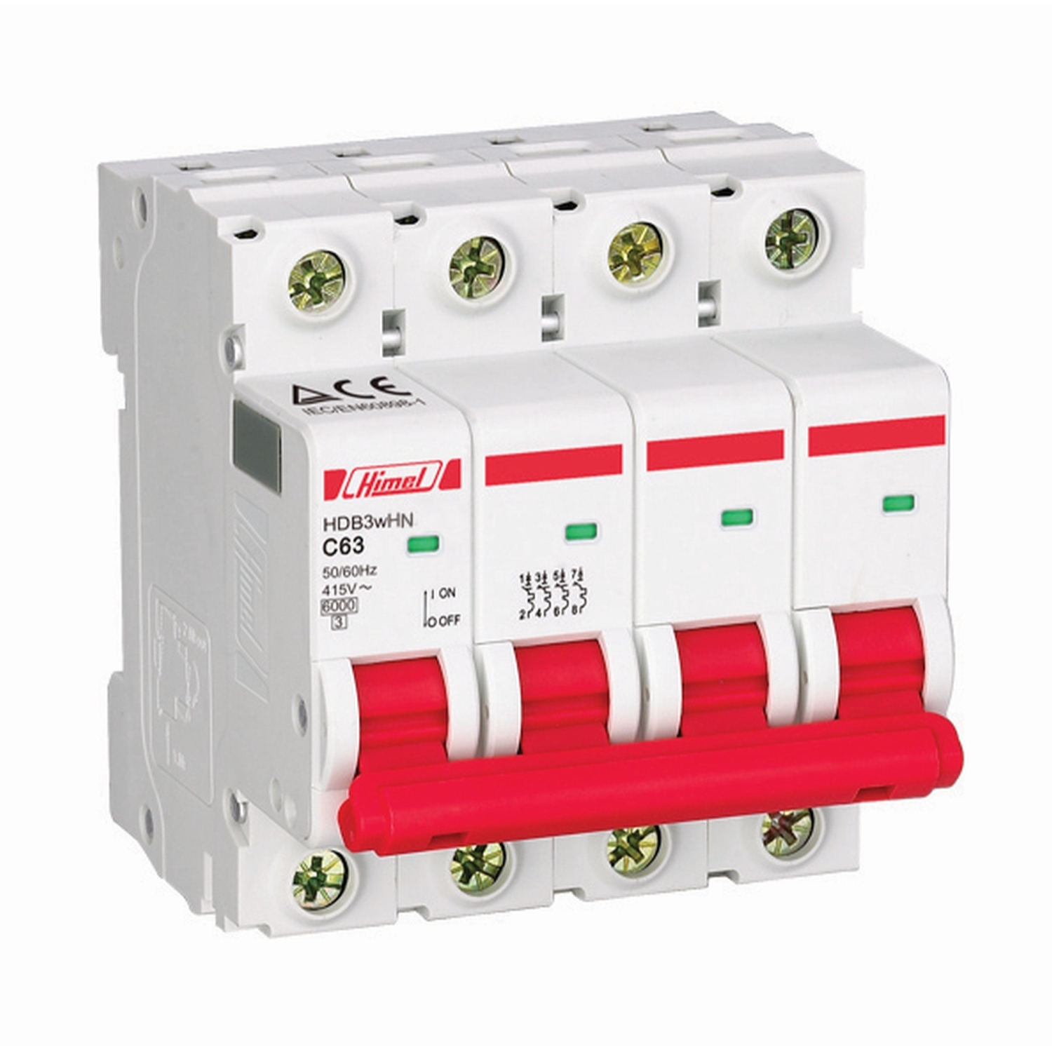 Miniature circuit breakers, 4 poles, C curve (HDB3WH4) – Tomis
